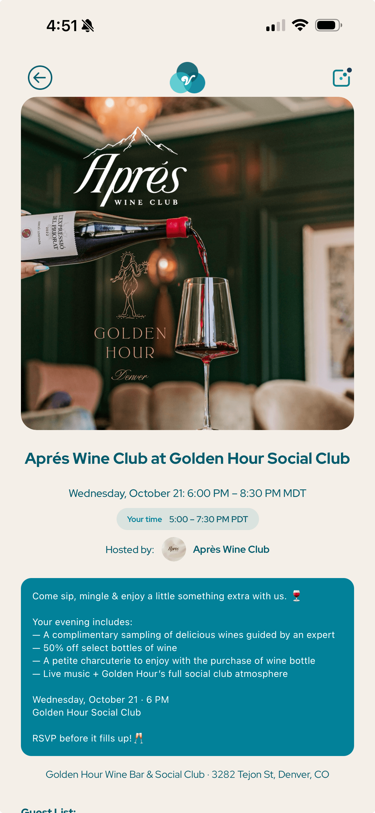 Après Wine Club event screen