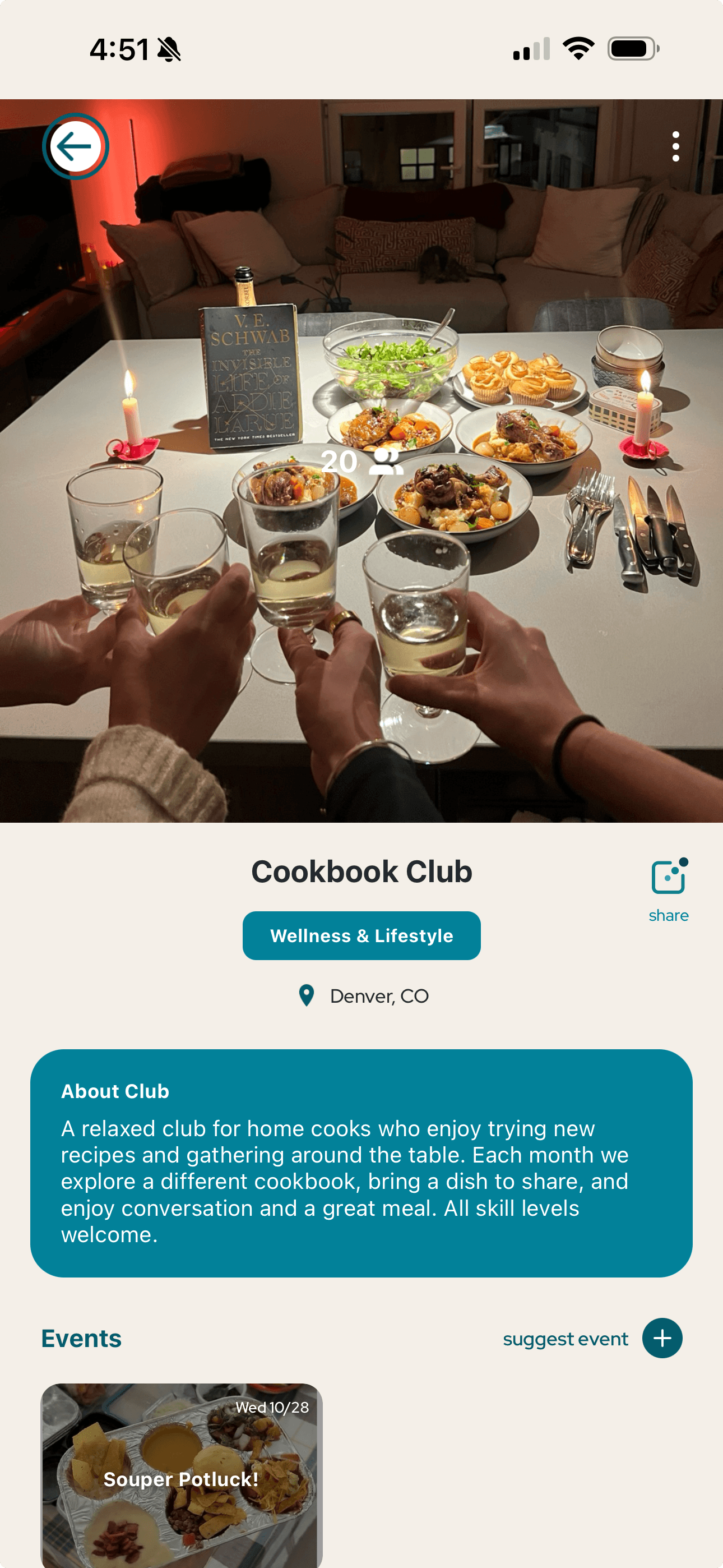 Cookbook Club screen in Denver